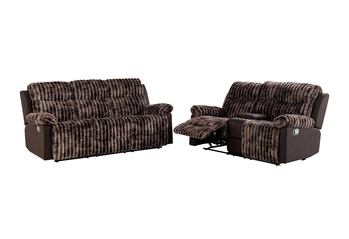 Sofá reclinable U6028 marrón y loveseat reclinable con consola | Global Furniture