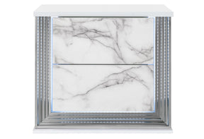 Ylime White Marble Nightstand With Led | Global Furniture USA