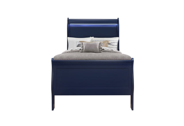 Charlie Blue Twin Bed With Led | Global - Home Elegance USA