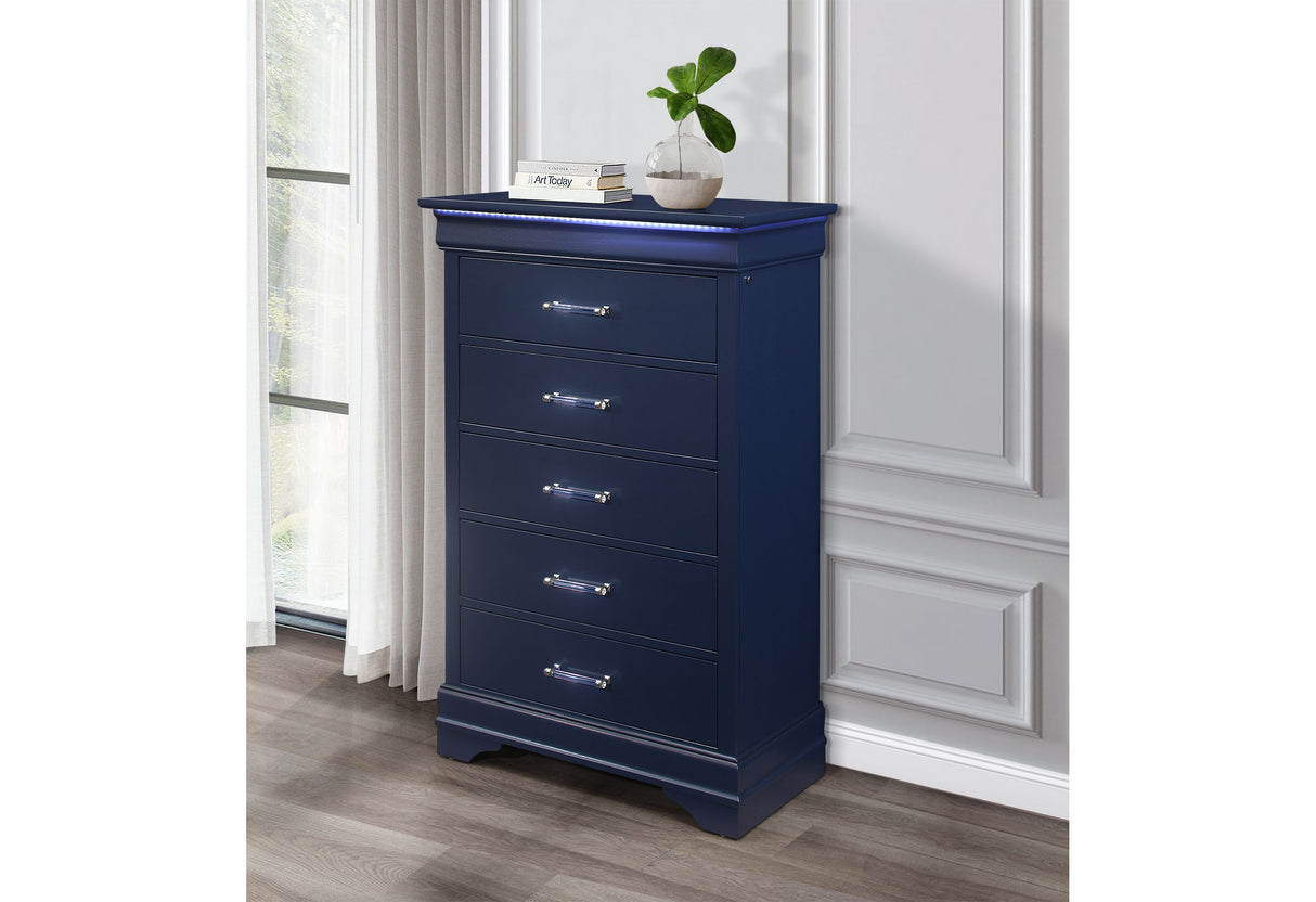 Charlie Blue Chest With Led | Global - Home Elegance USA
