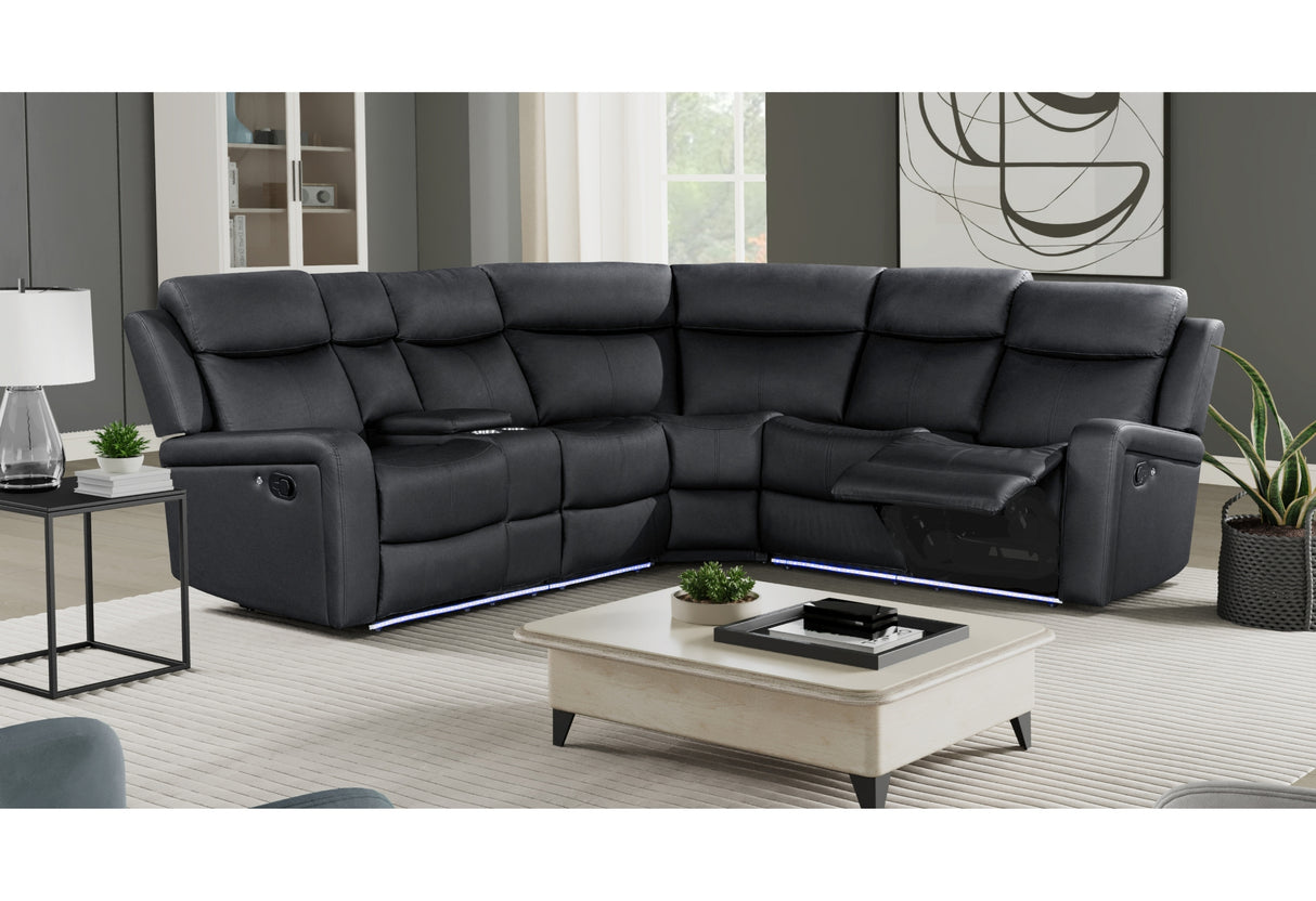 U6024 Black Pu 72 A Sectional With Led And 2 Recliners | Global Furniture USA - Home Elegance USA