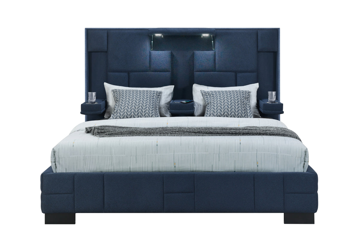 Oscar Navy Blue King Bed No Wood Trim | Global - Home Elegance USA