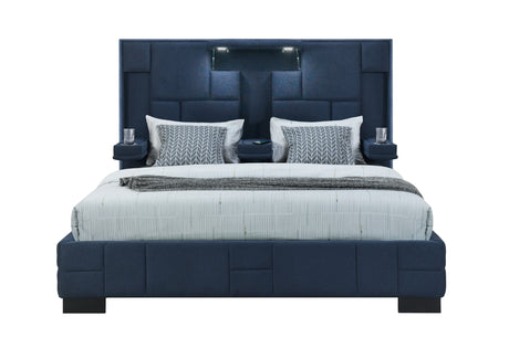 Oscar Navy Blue King Bed No Wood Trim | Global - Home Elegance USA