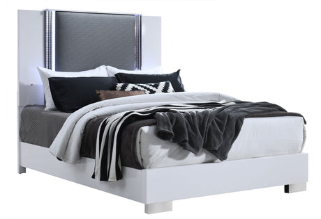 Ylime Smooth White Queen Bed With Led Fully Slatted | Global