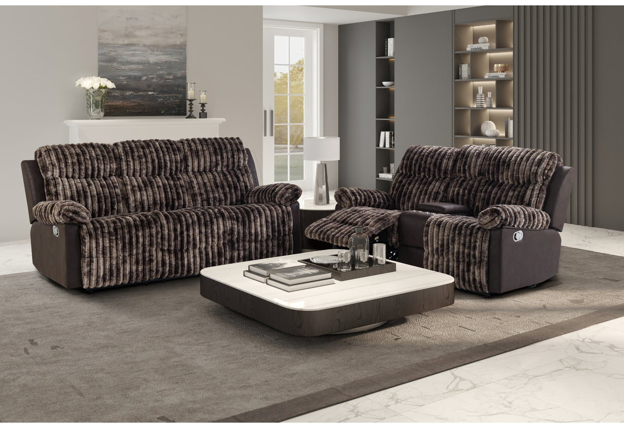 Sofá reclinable U6028 marrón y loveseat reclinable con consola | Global Furniture