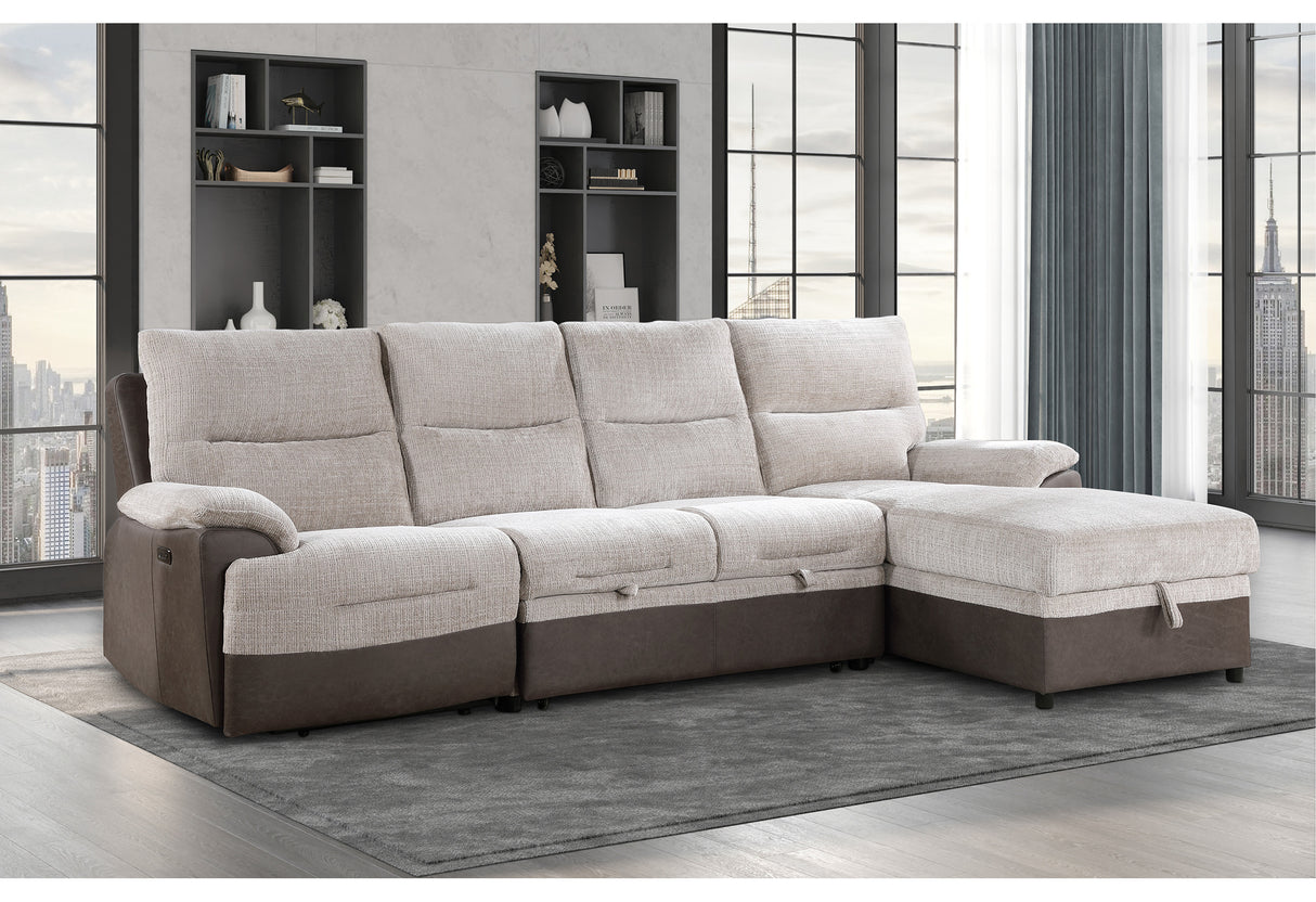 U3822 Beige/Brown Sectional With Po And Usb | Global Furniture USA