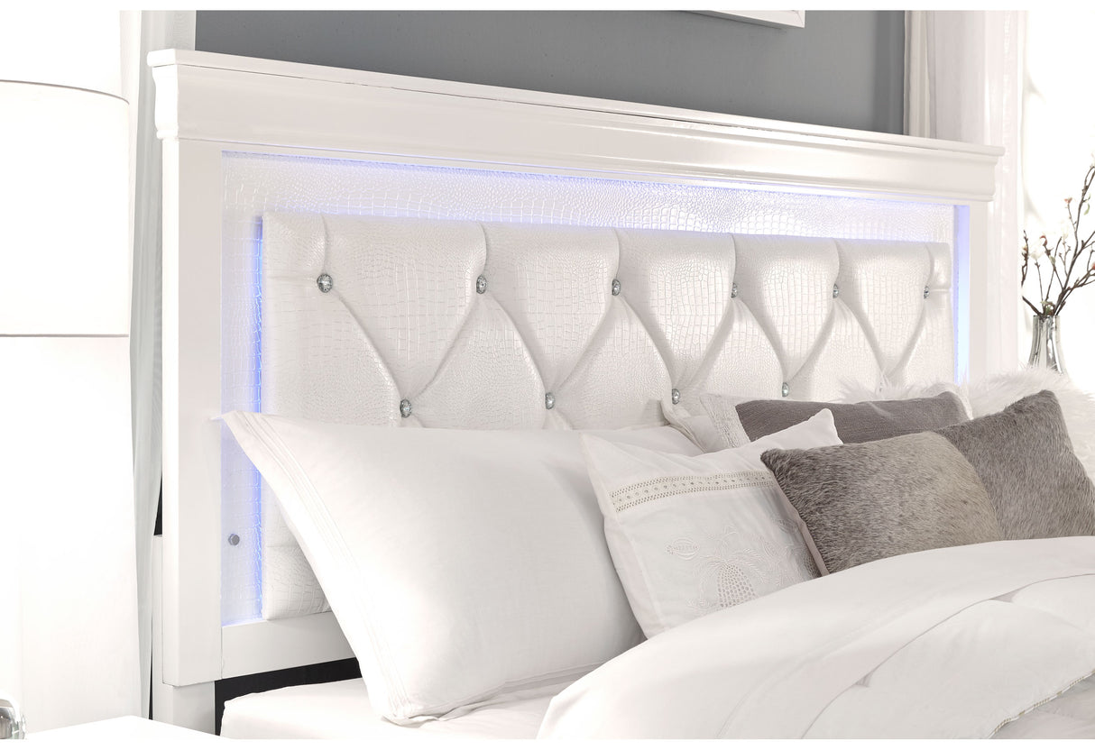 Pompei Metalliic White King Bed With Led | Global