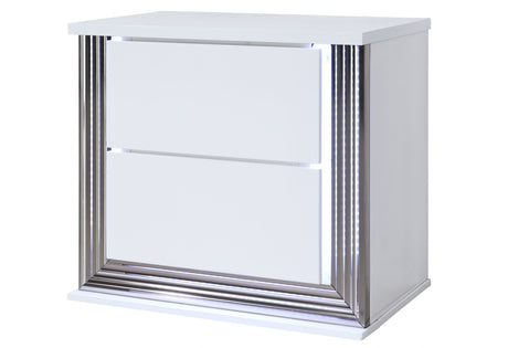 Ylime Smooth White Nightstand With Led | Global Furniture USA