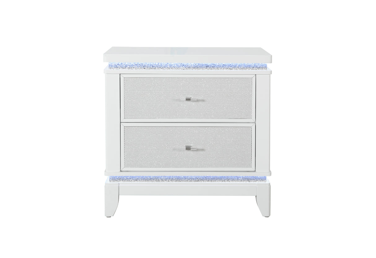 Alina White Nightstand With Led And Usb | Global Furniture USA - Home Elegance USA
