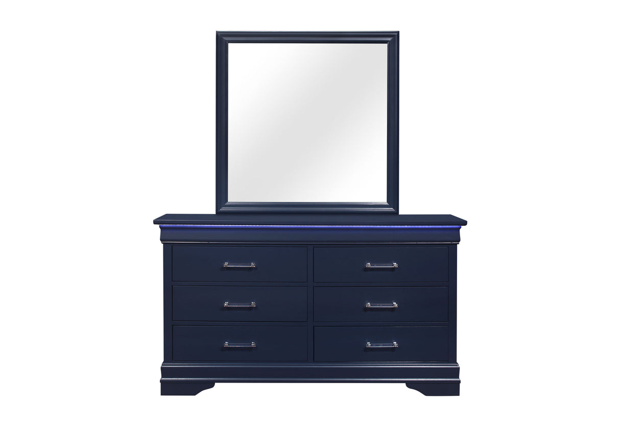 Charlie Blue Twin Bed, Dresser, Mirror, & Nightstand - sold by Home Elegance USA