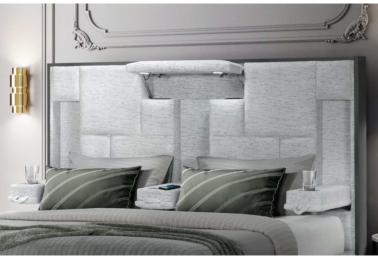 Oscar Grey King Bed No Wood Trim | Global - Home Elegance USA