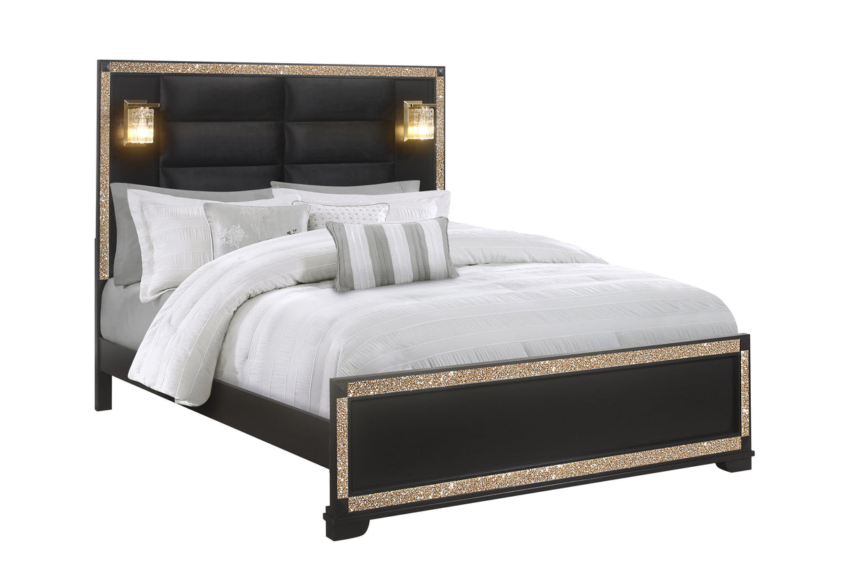 Blake Black King Bed With Lamps | Global - Home Elegance USA