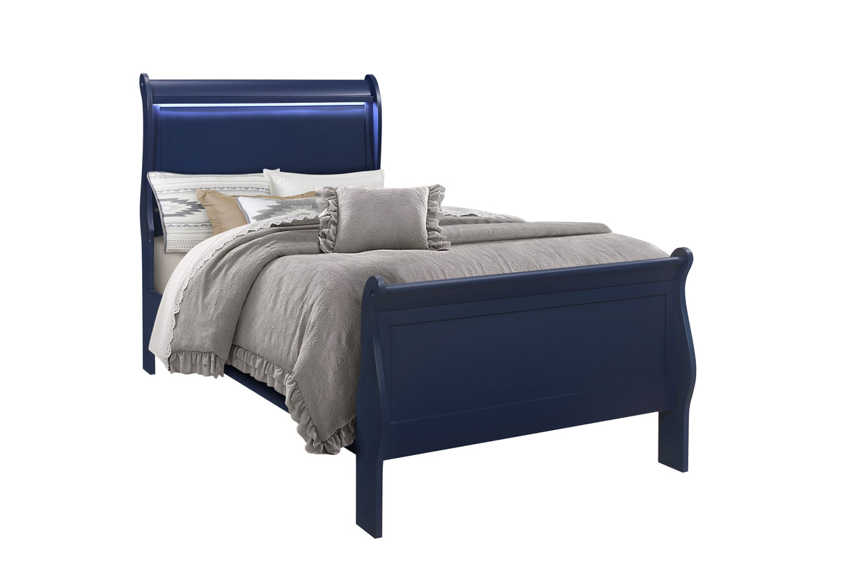 Charlie Blue Twin Bed With Led | Global - Home Elegance USA