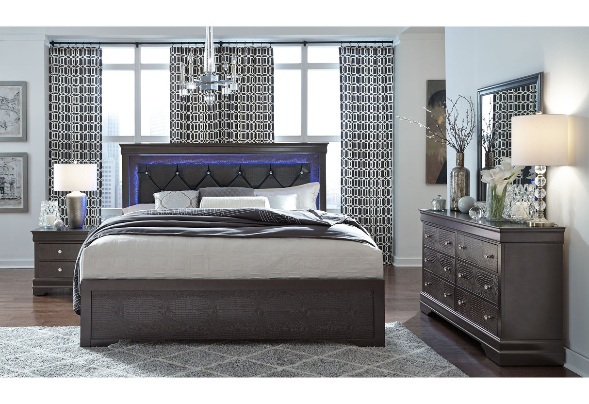 Pompei Metallic Grey King Bed With Led | Global - Home Elegance USA