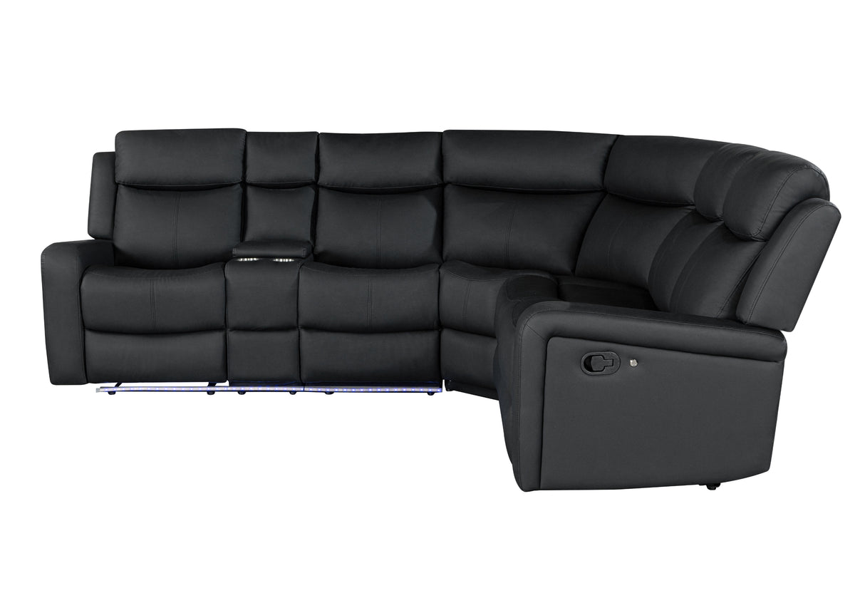 U6024 Black Pu 72 A Sectional With Led And 2 Recliners | Global Furniture USA - Home Elegance USA
