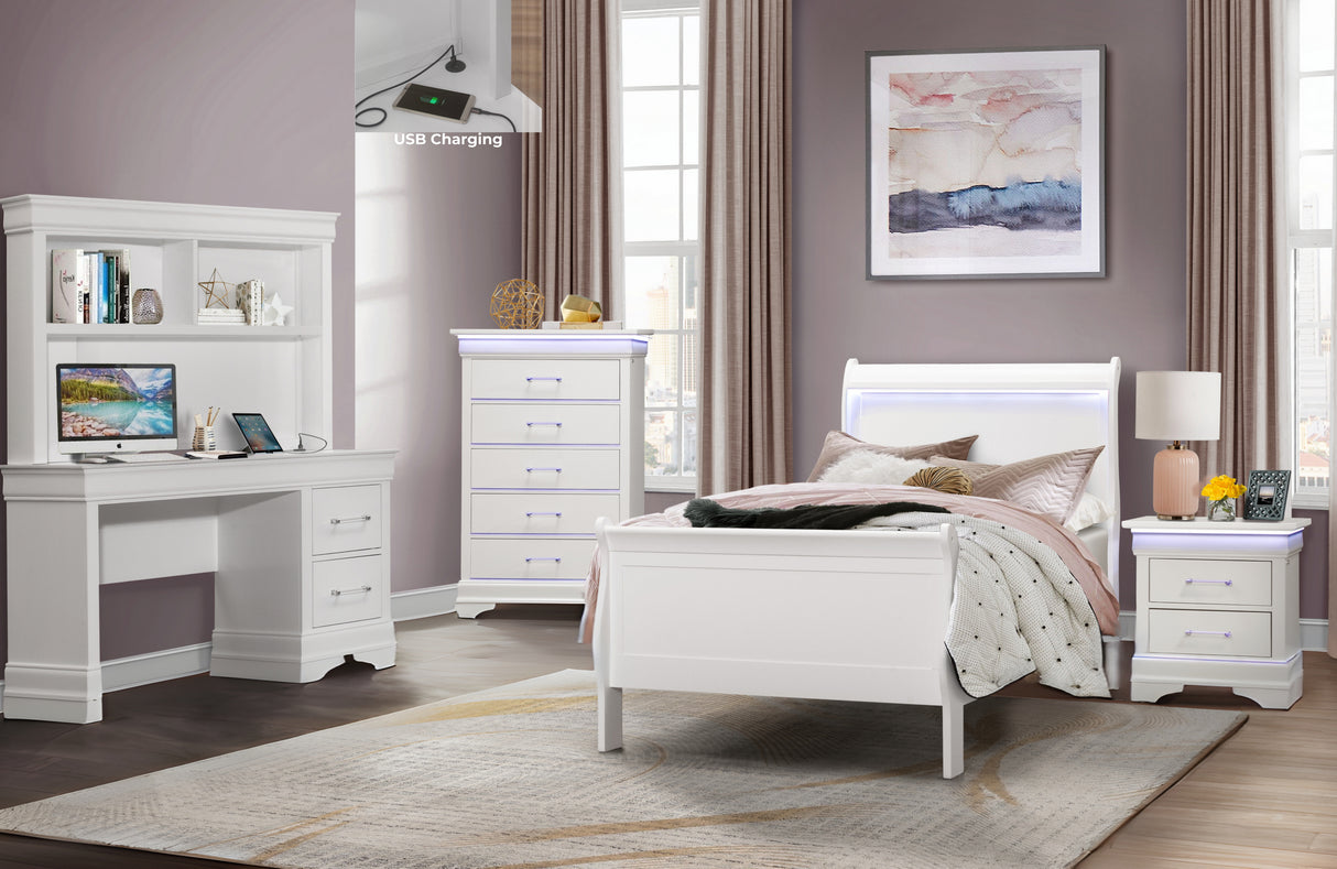 Charlie White Twin Bed, Dresser, Mirror And Nightstand - sold by Home Elegance USA
