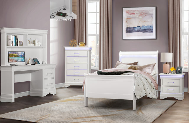 Charlie White Twin Bed, Dresser, Mirror And Nightstand - sold by Home Elegance USA