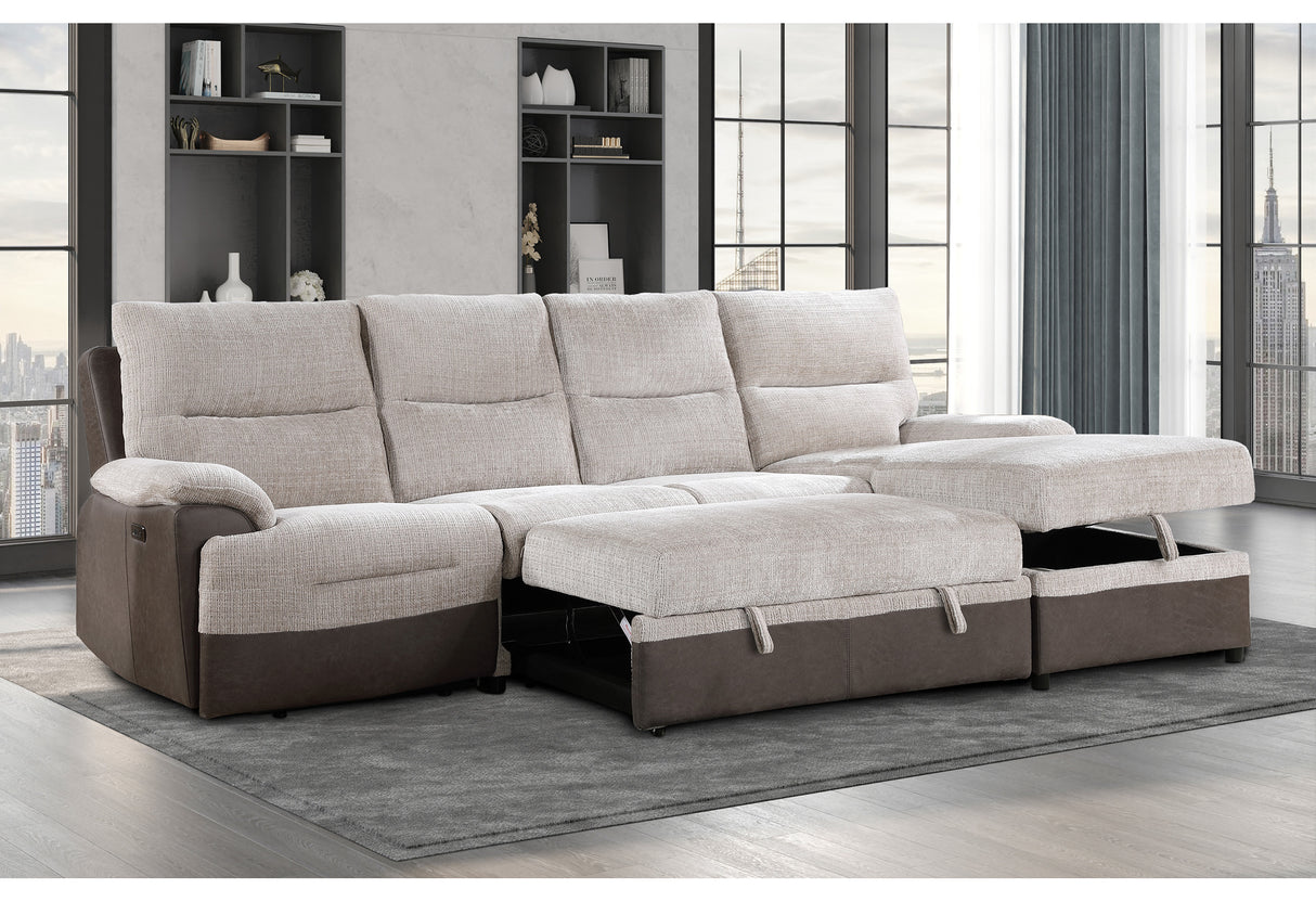 U3822 Beige/Brown Sectional With Po And Usb | Global Furniture USA