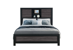 Lisbon Grey/Black Bookcase Queen Bed | Global - Home Elegance USA