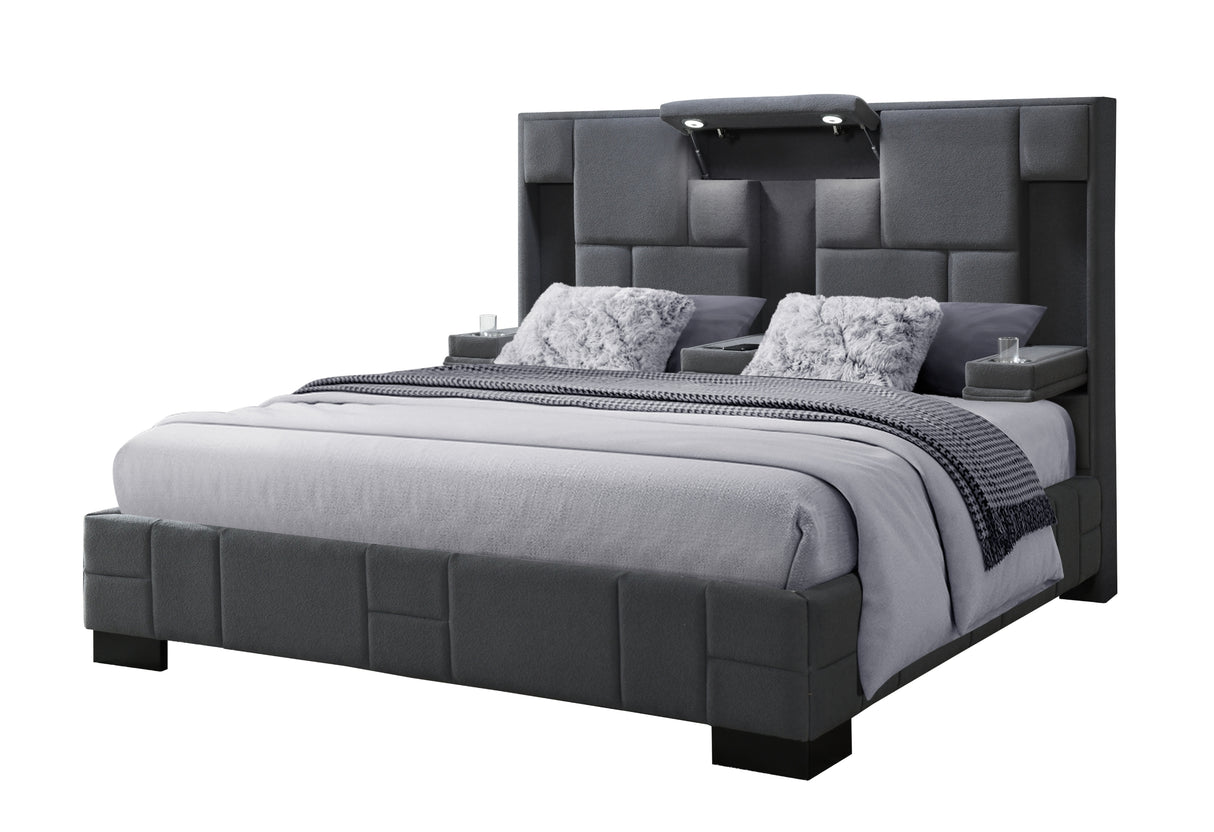 Oscar Dark Grey 8 King Bed No Wood Trim | Global - Home Elegance USA