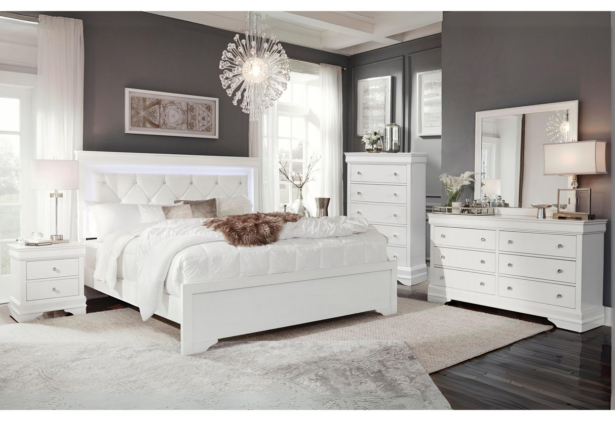 Pompei Metallic White King Bed 1 Box | Global - Home Elegance USA