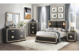 Blake Black/Gold Queen Bed With Lamps, Dresser, Mirror, Nightstand - sold by Home Elegance USA