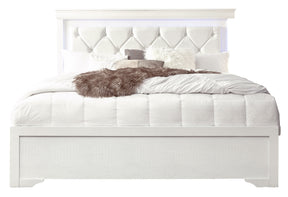 Pompei Metallic White Queen Bed With Led | Global