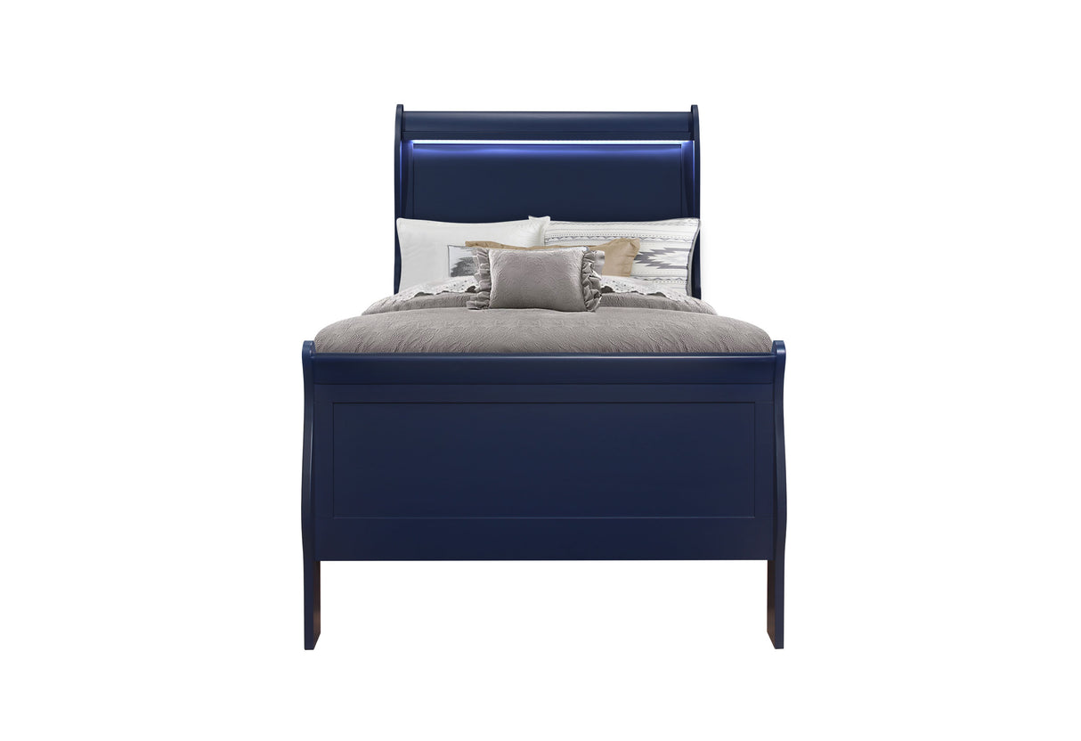 Charlie Blue Twin Bed, Dresser, Mirror, & Nightstand - sold by Home Elegance USA