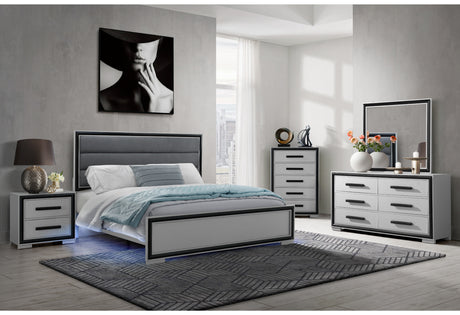 Amelia Grey/Black Queen Bed, Dresser, Mirror And Nightstand