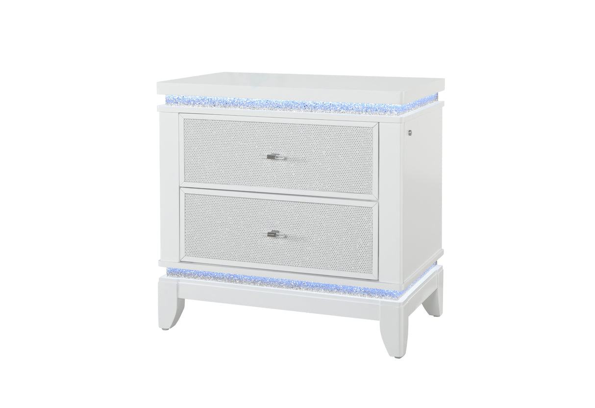 Alina White Nightstand With Led And Usb | Global Furniture USA - Home Elegance USA