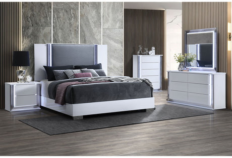 Ylime Smooth White Nightstand With Led | Global Furniture USA
