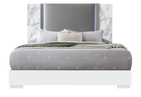 Ylime White Marble King Bed Fully Slatted With Led | Global