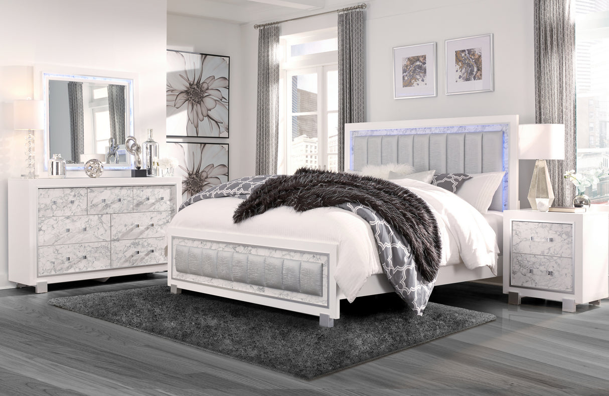 Santorini Metallic White Queen Bed In A Box | Global