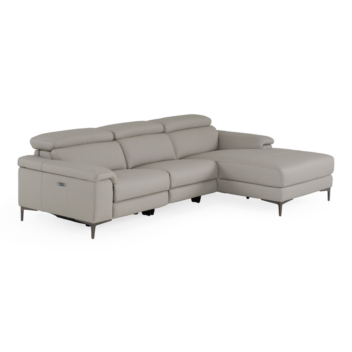 Meidas - Modern Light Grey Leather Sectional Sofa + 2 Recliners - Right Facing Chaise - View Image 1