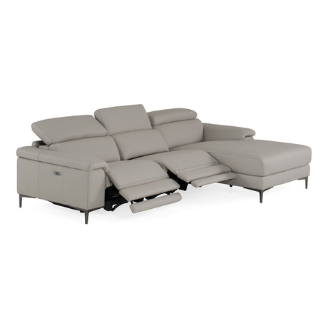 Meidas - Modern Light Grey Leather Sectional Sofa + 2 Recliners - Right Facing Chaise - View Image 1