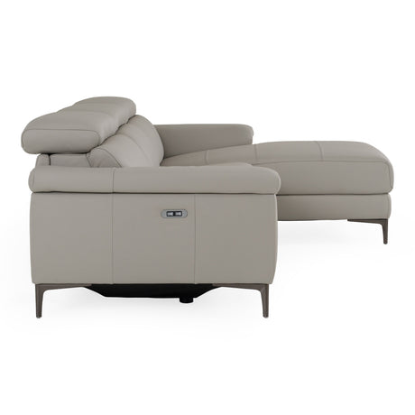 Meidas - Modern Light Grey Leather Sectional Sofa + 2 Recliners - Right Facing Chaise - View Image 1
