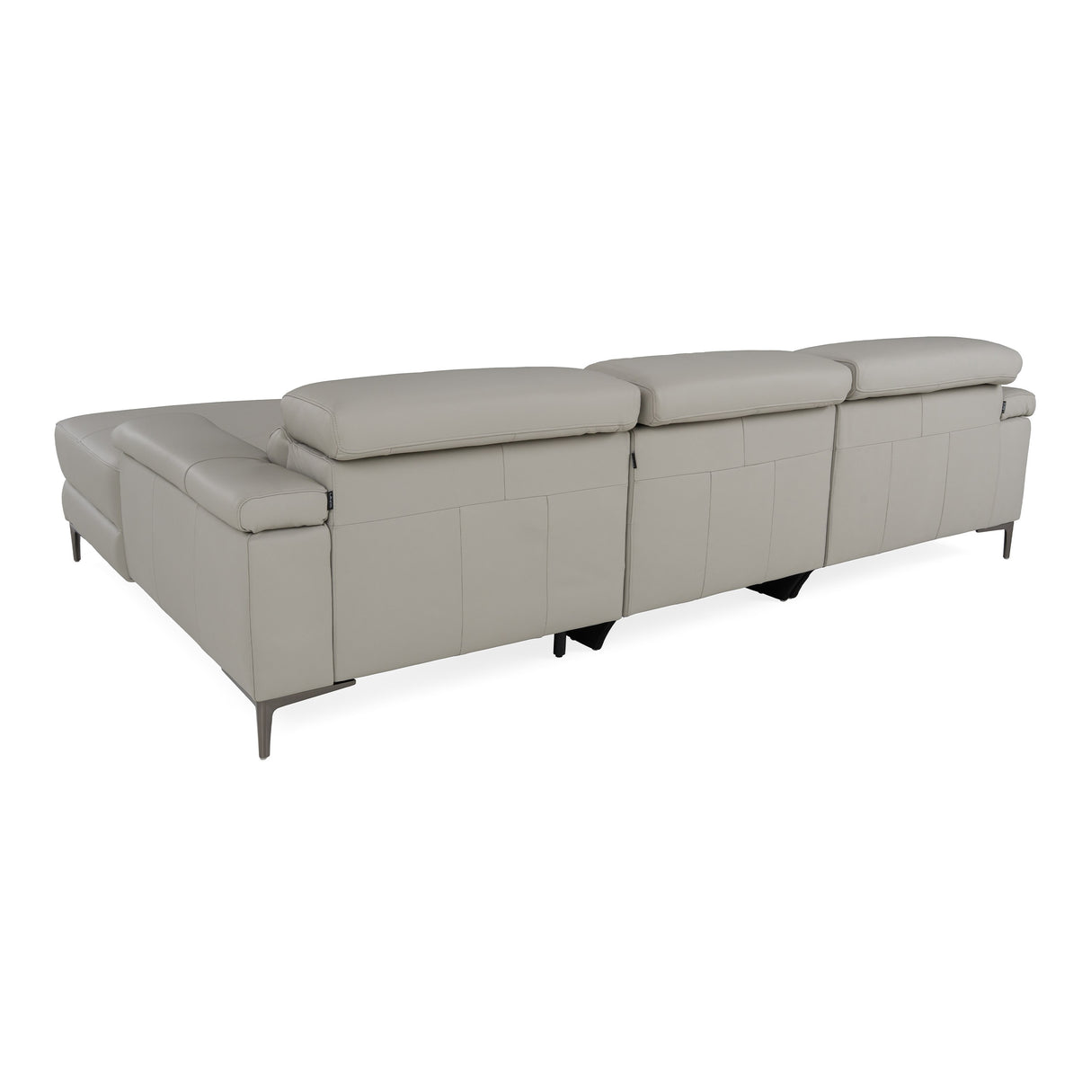 Meidas - Modern Light Grey Leather Sectional Sofa + 2 Recliners - Right Facing Chaise - View Image 1