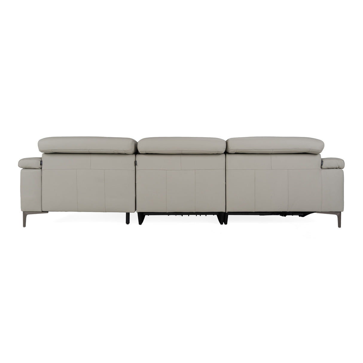 Meidas - Modern Light Grey Leather Sectional Sofa + 2 Recliners - Right Facing Chaise - View Image 1
