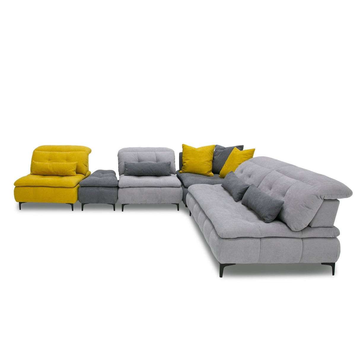 David Ferrari Mikado - Italian Modern Grey + Yellow Fabric Modular Sectional Sofa | Home Elegance USA