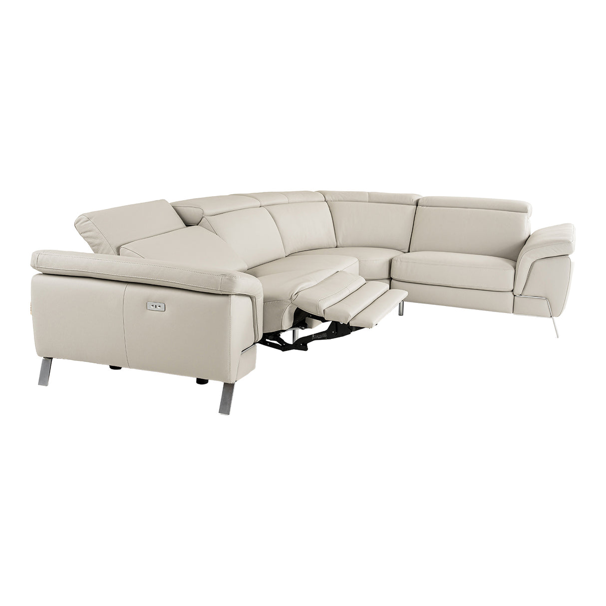Mini Wonder - Italian Modern Grey Leather Sectional Sofa with Left Facing Recliner - View Image 1