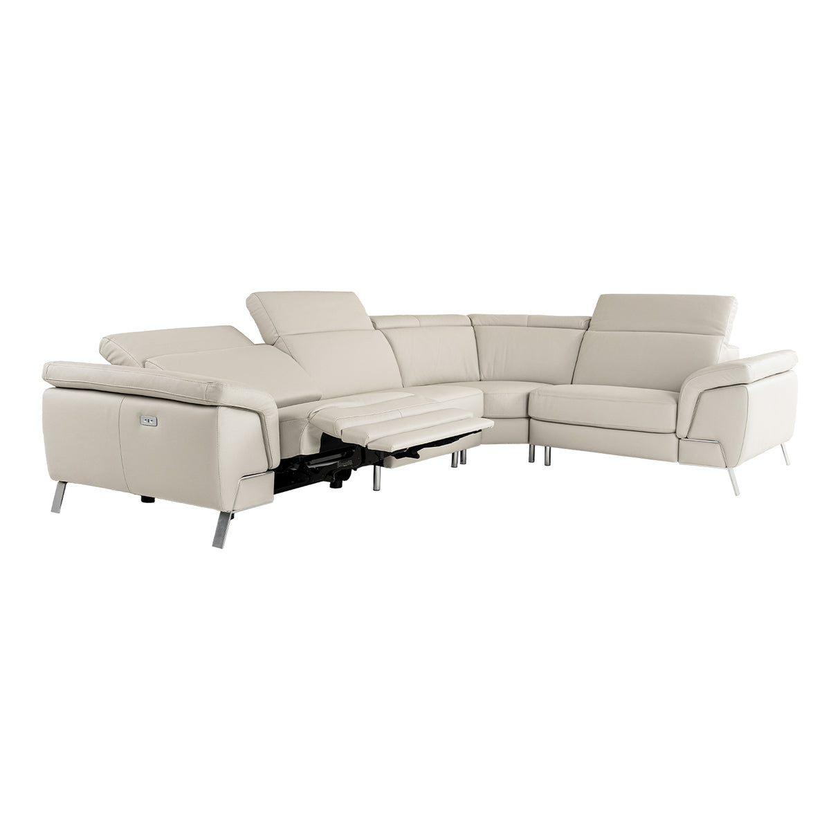 Mini Wonder - Italian Modern Grey Leather Sectional Sofa with Left Facing Recliner - View Image 1