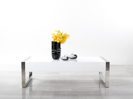 Modern Coffee Table 115A in White High Gloss & Chrome Legs - J&M