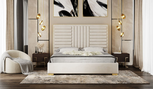 Eastern King Daystar - Modern Beige Velvet and Gold Bed - View Image 1