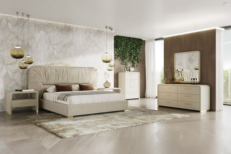 Eastern King Florence - Modern Beige Velvet + Shagreen Bedroom Set