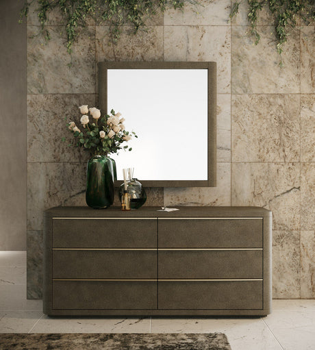Lois Modern Grey Leather & Beige Shagreen Bedroom Set – VIG Furniture - sold by Home Elegance USA