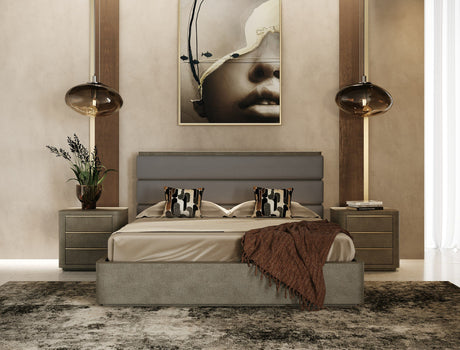 Lois Modern Grey Leather & Beige Shagreen Bedroom Set – VIG Furniture - sold by Home Elegance USA