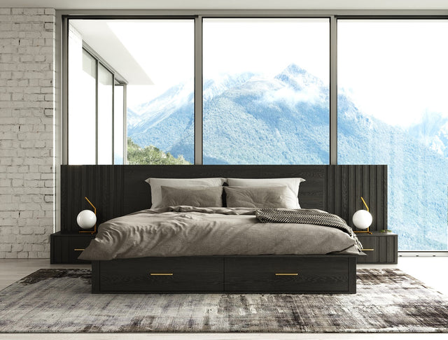 Manchester- Contemporary Platform Dark Grey EK Bed with Two Nightstands - View Image 1
