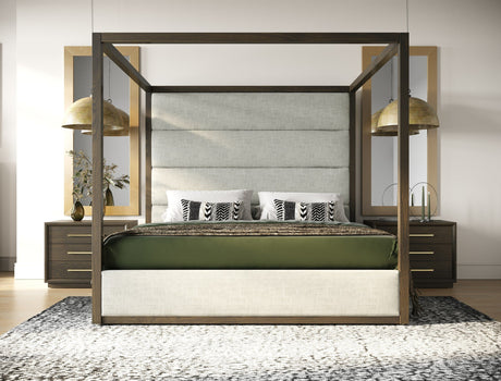 Manhattan Contemporary Canopy Bedroom Set Brown Oak – Modrest - sold by Home Elegance USA