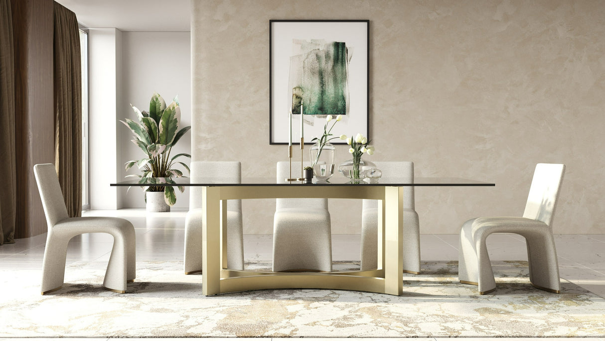 Mingus - Modern Glass + Brushed Brass Rectangualr Dining Table - View Image 1