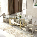 Mingus - Modern Glass + Brushed Brass Rectangualr Dining Table - View Image 1